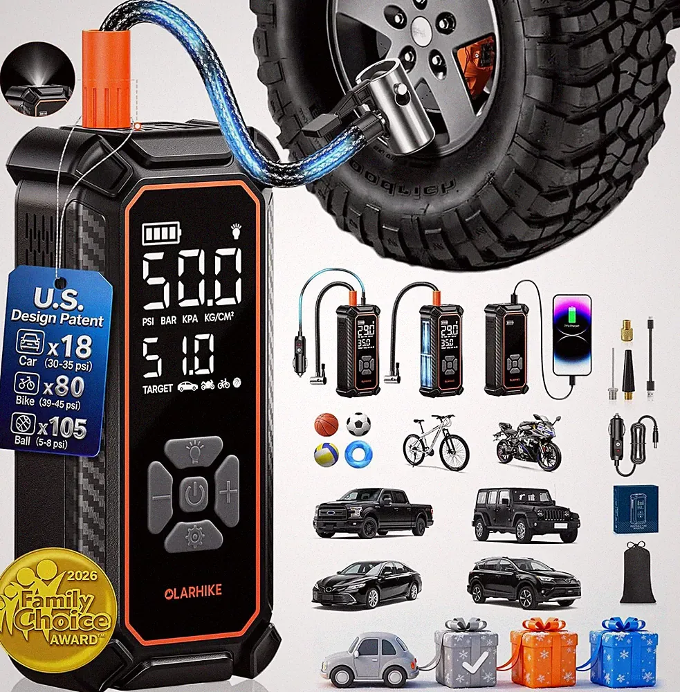150PSI Tire Portable Air Compressor - Dual Power 6000mAh & 12V DC Pump