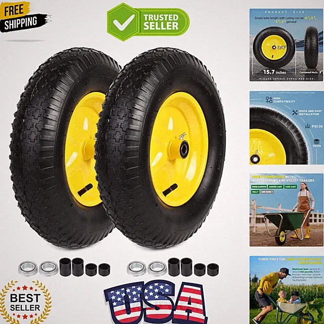 2-PACK 4.80/4.00-8" Tire and Wheel, 16" Pneumatic Tire Wheels with 3/4" Beari...