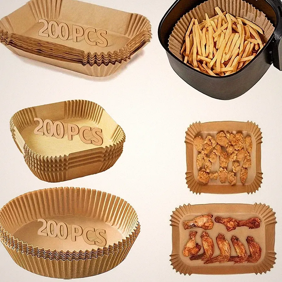 30-200pcs Air Fryer Paper Liners Disposable Non-Stick Baking Parchment