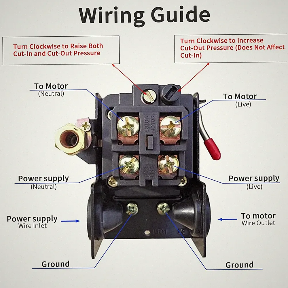 Heavy-Duty Air Compressor Pressure Switch 90-125 PSI`