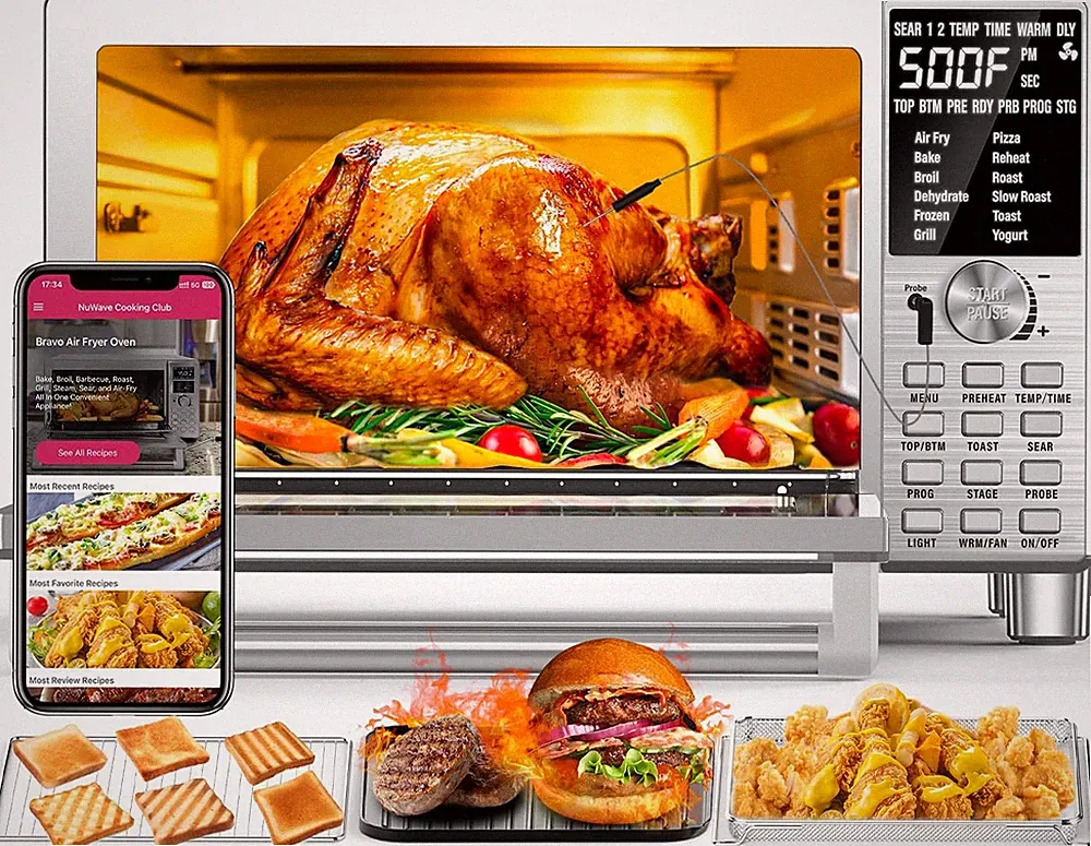 Nuwave Bravo XL Air Fryer Toaster Smart Oven 12-in-1 Countertop Grill 30-Qt XL